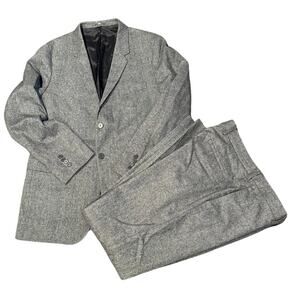 COS Men’s Wool Houndstooth Suit Set Gray Black Blazer 44R Slim Pants 36R
